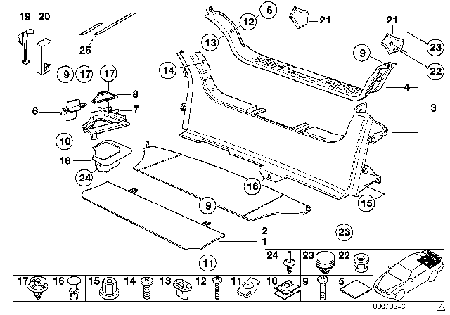 2000 BMW Z3 M Right Water Channel Cover Diagram for 51498401012