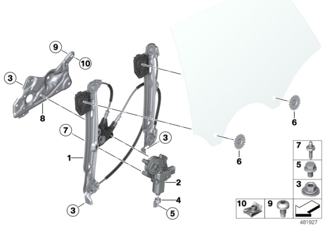 2017 BMW 440i xDrive Gran Coupe Rear Left Window Regulator Diagram for 51357365257