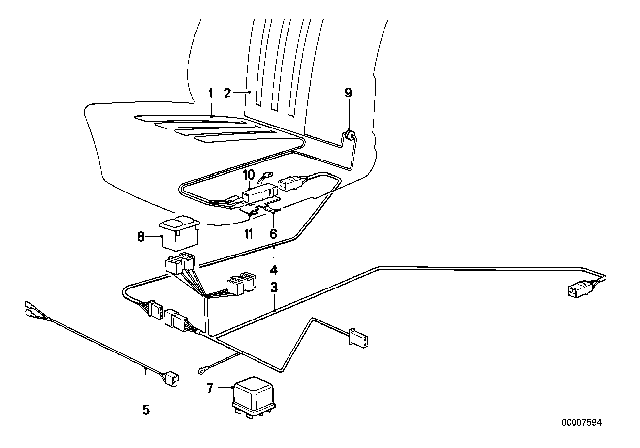 1978 BMW 633CSi Heating Element Backrest Diagram for 64111376752