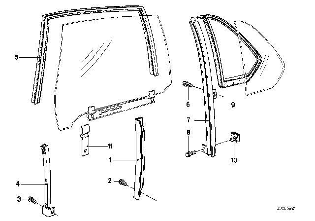 1983 BMW 733i Left Window Guide Diagram for 51341921513