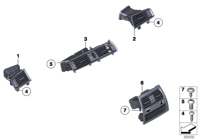 2012 BMW 550i GT xDrive Fresh Air Grille Center Diagram for 64229142584