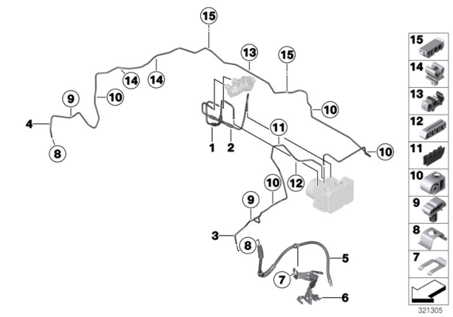 2015 BMW 335i xDrive Brake Pipe, Front Diagram 1