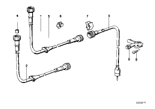 1978 BMW 633CSi Speedo Cable Upper Part Diagram for 62121362341