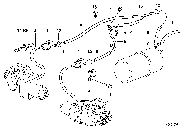 1993 BMW 750iL Fuel Tank Breather Valve / Disturb. Air Valve Diagram