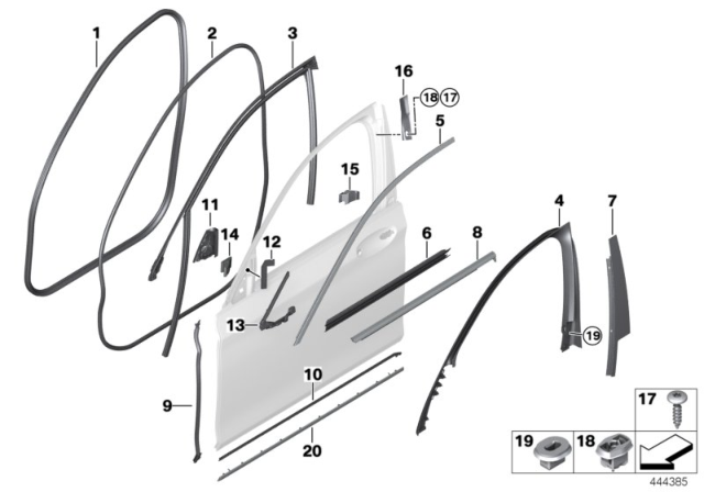 2018 BMW 740i Trims And Seals, Door Diagram 1