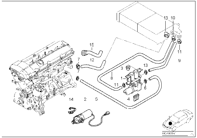 2001 BMW 540i Water Valve / Water Hose Diagram