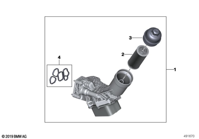 2019 BMW 330i Lubrication System - Oil Filter, Heat Exchanger Diagram