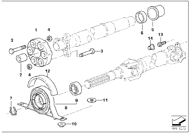 2005 BMW 320i Drive Shaft-Center Bearing-Universal Joint Diagram