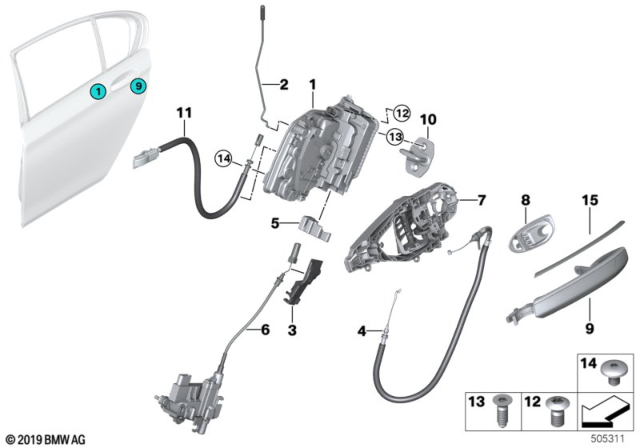 2019 BMW 740i xDrive Operating Rod, Door Rear Right Diagram for 51227337994