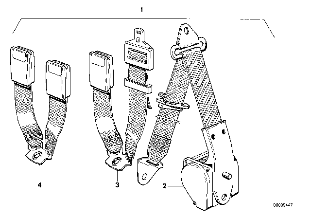 1986 BMW 535i Rear Upper Left Seat Belt Diagram for 72111941491