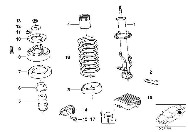 1988 BMW 735i Rear Spring Strut EDC / Control Unit / Sensor Diagram