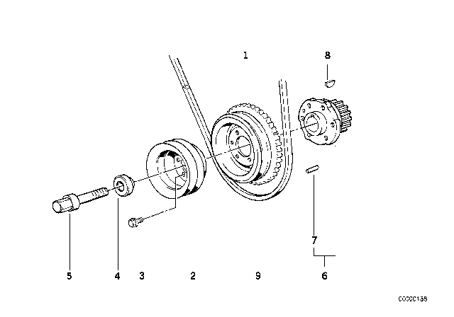 1989 BMW 525i Belt Drive-Vibration Damper Diagram