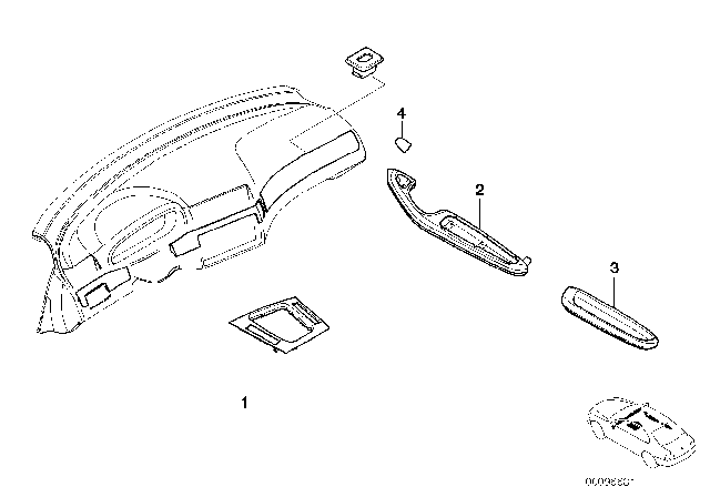 2003 BMW 325Ci Retrofit, Interior Mouldings, Matt Chrome Diagram