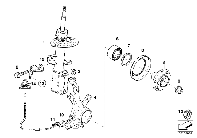 2006 BMW X5 Front Spring Strut / Carrier / Wheel Bearing Diagram