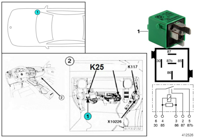 1993 BMW 320i Relay, Sidelight Right / No.Plate Light Diagram