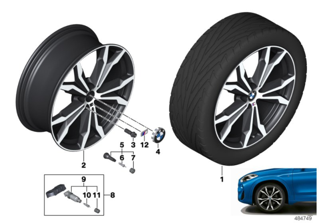 2018 BMW X1 Disc Wheel Light Alloy Jet Bl.Solenoid.Paint Diagram for 36108008622