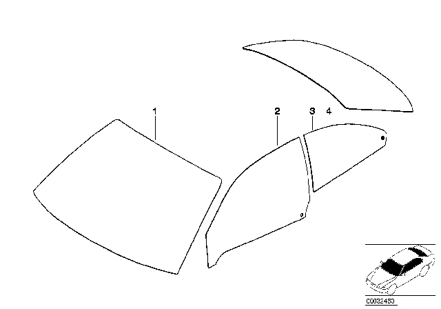 2005 BMW 325Ci Glazing Diagram