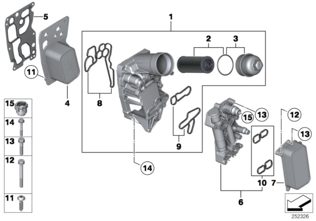 2014 BMW 535d Lubrication System - Oil Filter, Heat Exchanger Diagram
