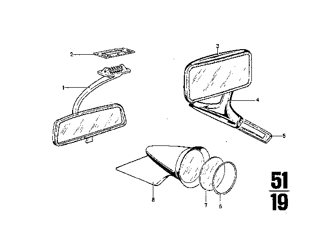 1972 BMW 3.0CS Interior Rear-View Mirror Diagram for 51161811286