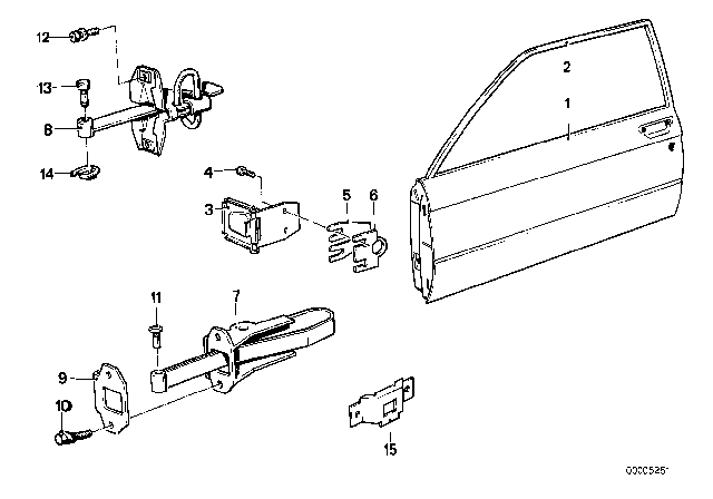 1977 BMW 320i Front Door - Hinge / Door Brake Diagram