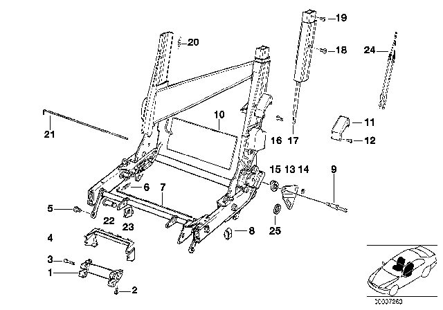 1997 BMW 840Ci Electrical Adjustable Seat Single Components Diagram