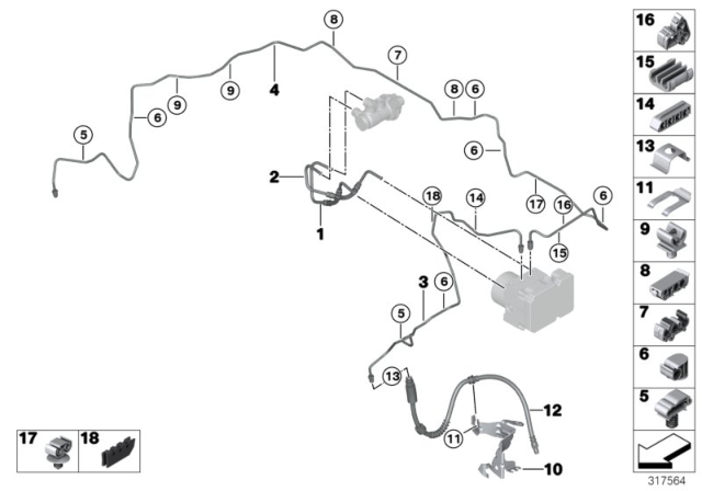 2013 BMW 328i GT Bracket, Brake Pipe, 3-Fold Diagram for 34326799264