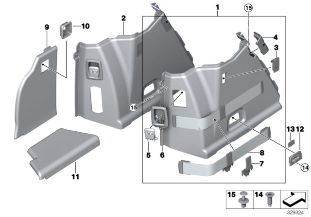 2016 BMW 550i GT xDrive Panel Wheel Housing Part.Trunk Left Diagram for 51477342887