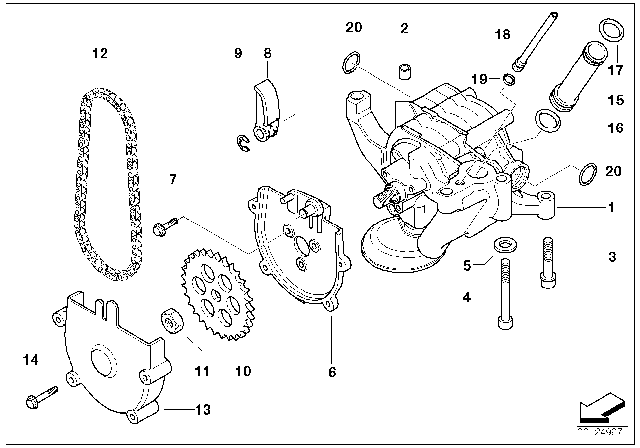 2001 BMW M5 Lubrication System / Oil Pump With Drive Diagram