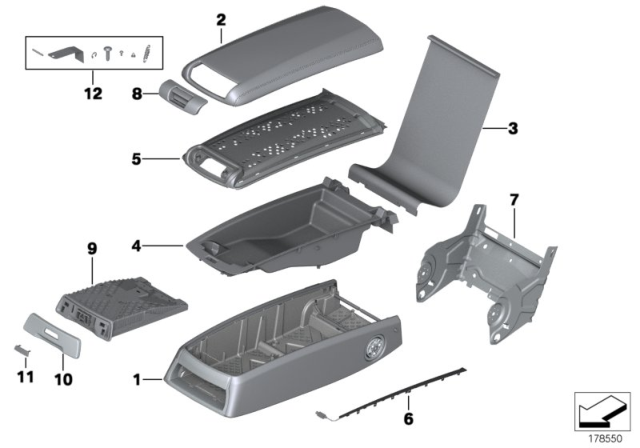 2012 BMW 750i Seat, Rear, Centre Armrest Diagram 1