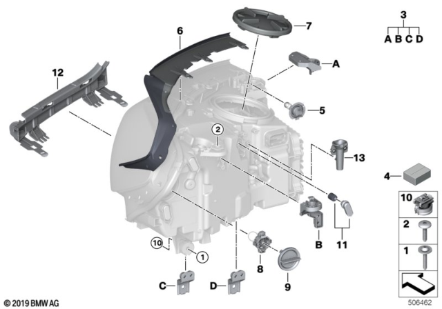 2019 BMW X3 Single Components For Headlight Diagram