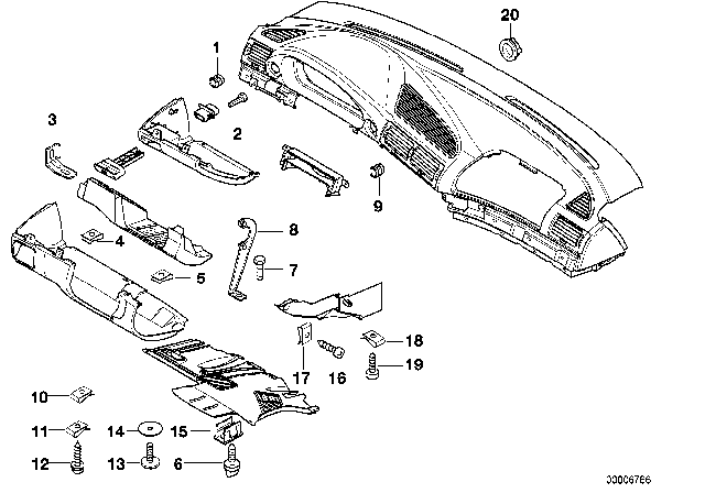 1998 BMW 740iL Mounting Parts, Instrument Panel Diagram 1