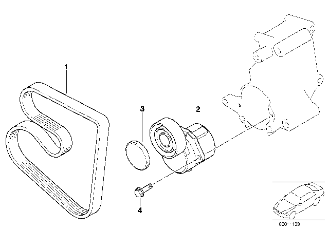 1996 BMW 318ti Belt Drive Water Pump / Alternator Diagram 1