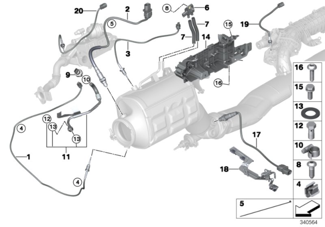 2015 BMW 535d Diesel Particulate Filtration Sensor / Mounting Parts Diagram