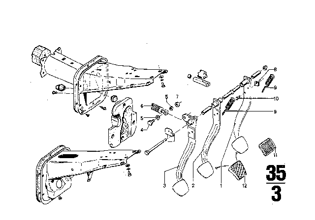 1973 BMW Bavaria Pedals - Supporting Bracket / Clutch Pedal Diagram