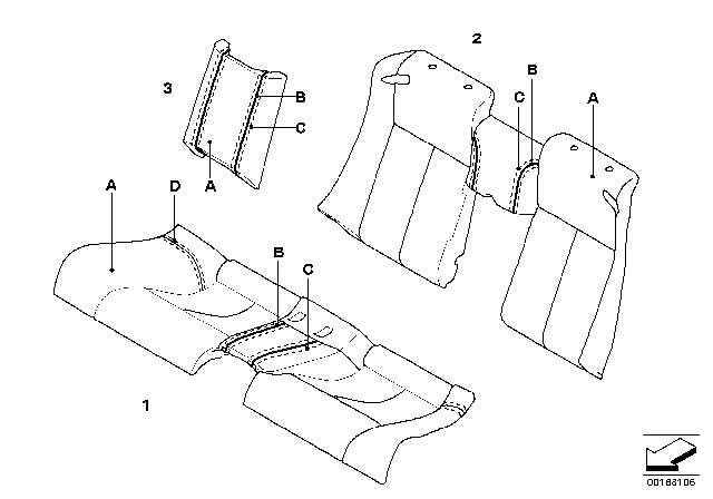 2008 BMW 650i Leather Cover, Rear Seat Diagram for 52207972305