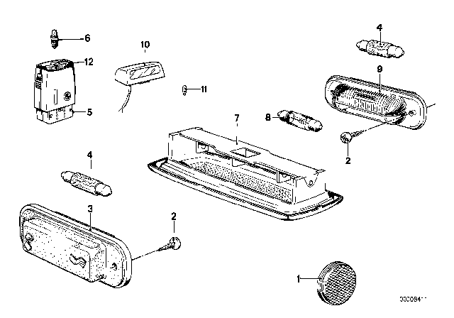 1984 BMW 733i Interior Light / Reflector Diagram