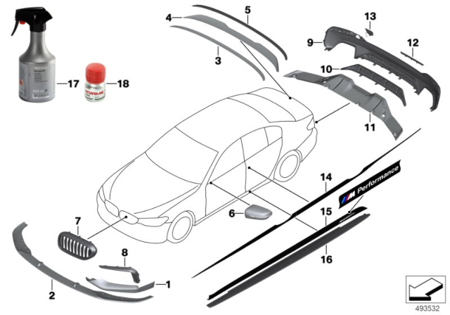 2020 BMW 530i xDrive M Performance Aerodynamics Accessories Diagram