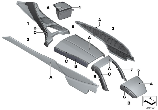 2017 BMW 640i xDrive Individual Centre Console / Centre Arm Rest Diagram