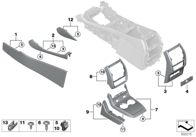 2019 BMW X7 Mounted Parts For Centre Console Diagram