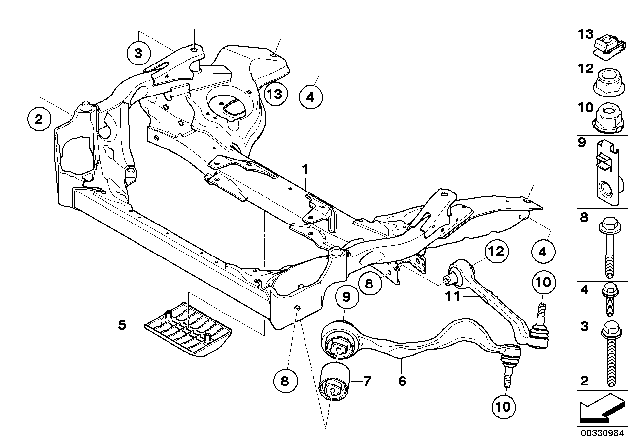 2011 BMW 128i Front Axle Support, Wishbone / Tension Strut Diagram