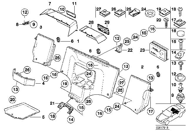 2002 BMW Z3 M Rear Oddments Box Diagram for 51468401474