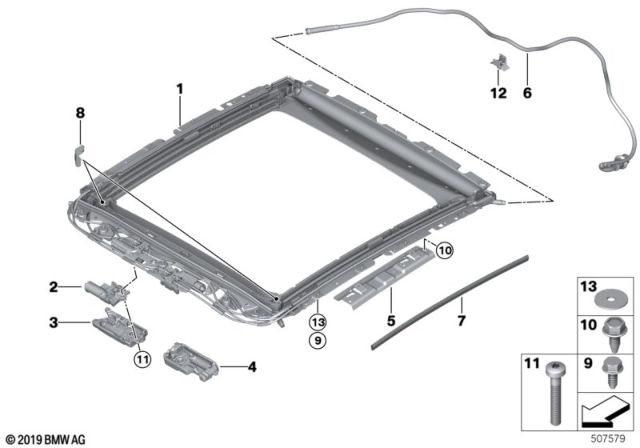 2020 BMW X7 Panorama Glass Roof Diagram 1