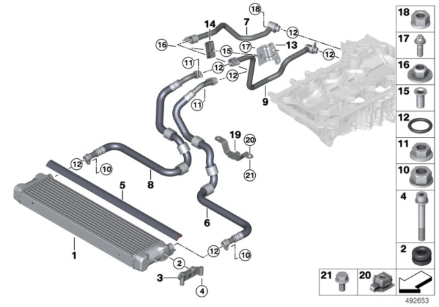 2019 BMW M5 Engine Oil Cooler Pipe, Flow Diagram for 17228092200