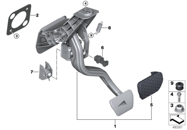 2018 BMW 540i xDrive Pedal Assembly, Automatic Transmission Diagram 3