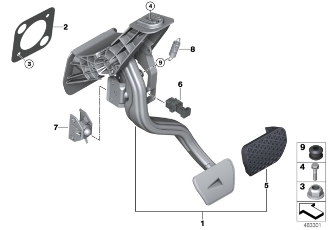 2017 BMW 540i xDrive Pedal Assembly, Automatic Transmission Diagram 3