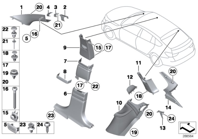 2012 BMW 550i GT Cover, Column D, Left Diagram for 51439167349