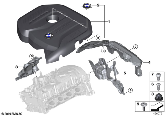 2017 BMW 530i Acoustic Cover Rear Diagram for 11148607143