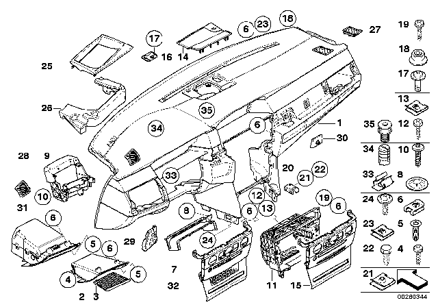 2004 BMW 525i Trim Panel Dashboard Diagram