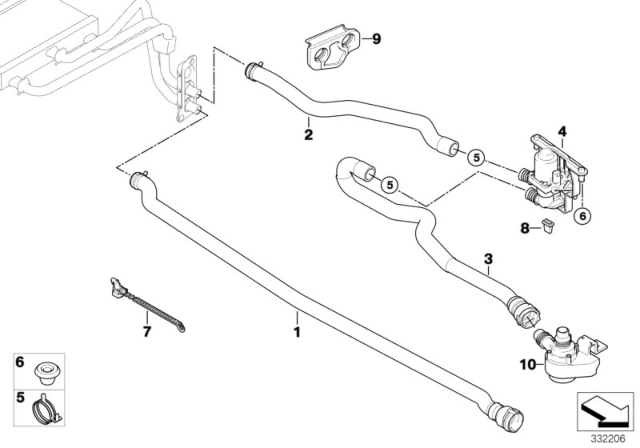 2007 BMW 530xi Water Valve / Water Hose Diagram 1