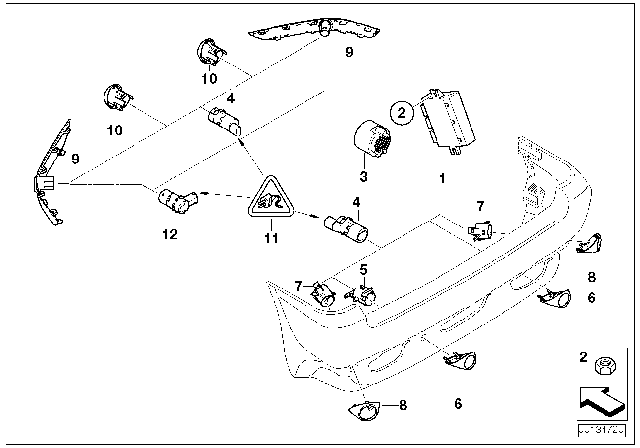 2002 BMW X5 Park Distance Control (PDC) Diagram